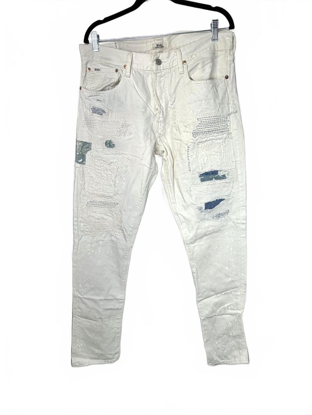Polo Ralph Lauren White Distressed Slim Fit Jeans 34x34